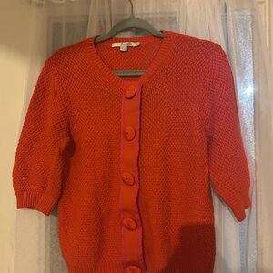 Orange Short Sleeve Button-Up Cardigan